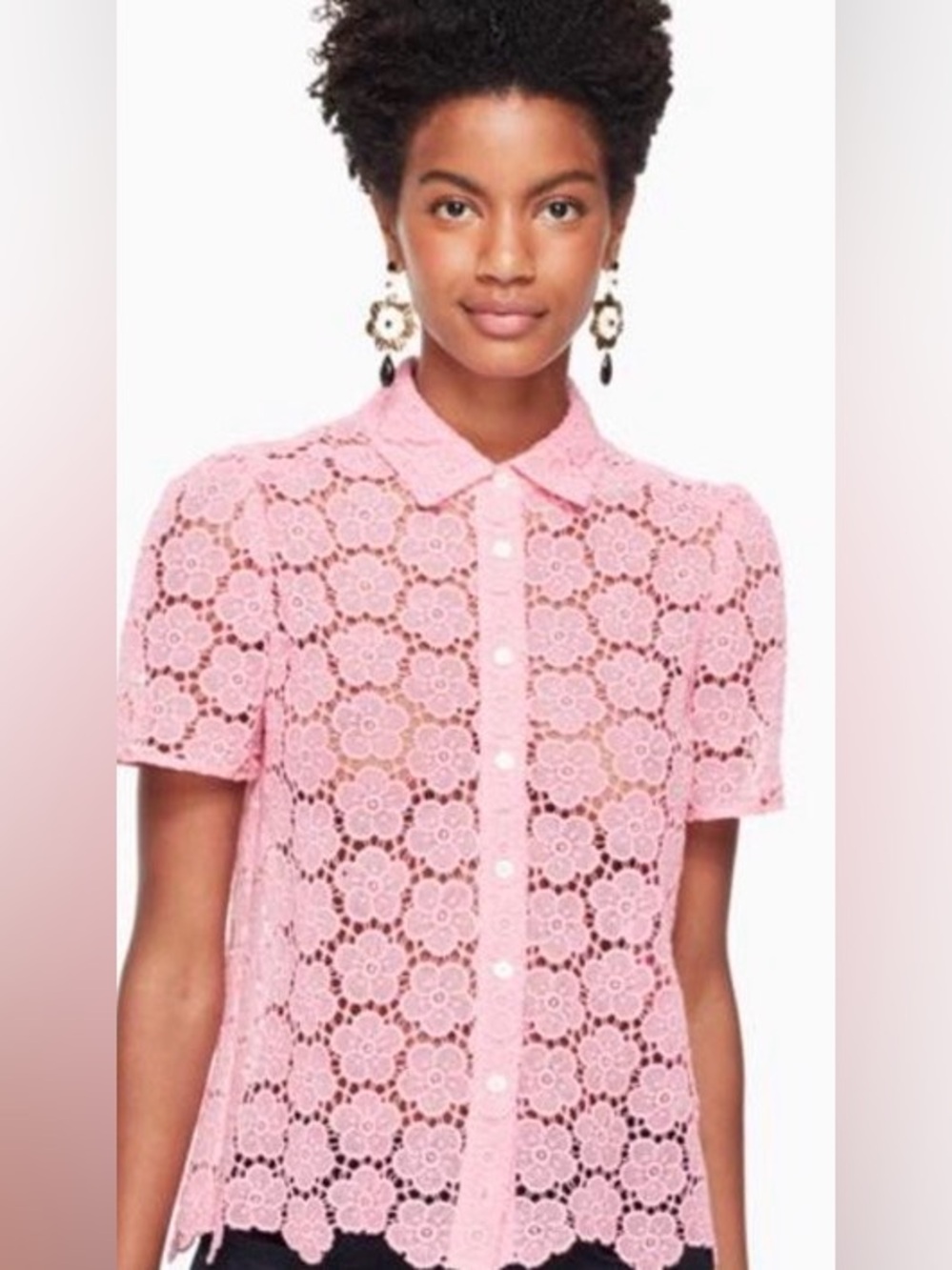 kate spade Pink Crochet Floral Button-Up Blouse